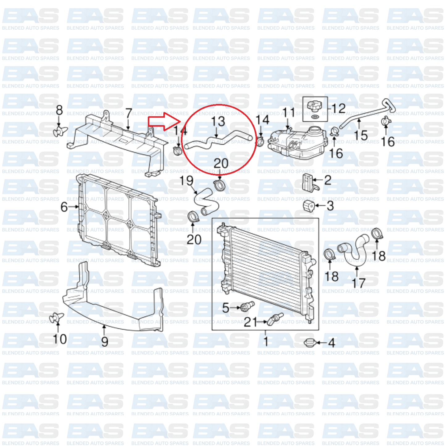 Chevrolet Sonic 1.6 Radiator surge tank outlet hose