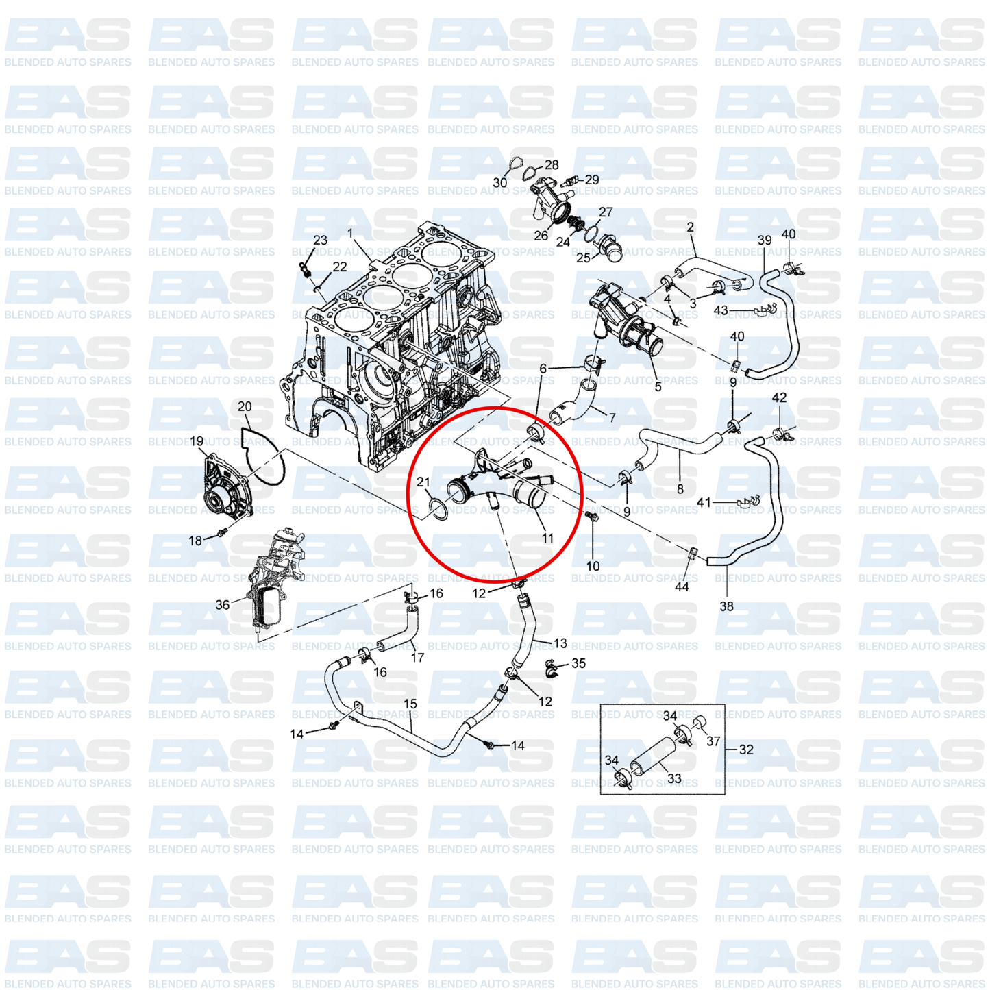 Chevrolet Trailblazer 2.8 Water pump inlet pipe